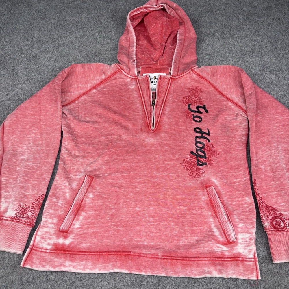 Emerson Street Arkansas Razorbacks Hoodie Womens Large Red Acid Wash 1/4 Zip